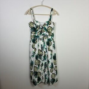 Milly Jordan‎ Pineapple Print Tie-Front Button-Down Midi Dress Sundress Colorful
